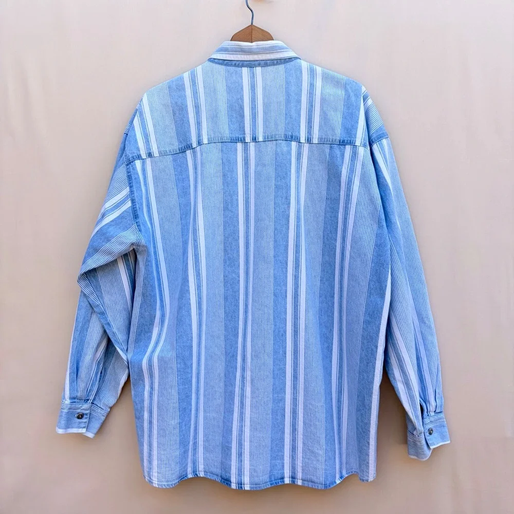 Vintage Exit Button Down Mens XL Blue Striped Denim Shirt Long Sleeve Western - Picture 3 of 9